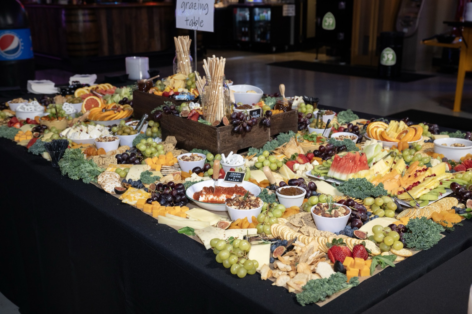 Chef-driven grazing table spread at Highway 39 Event Center