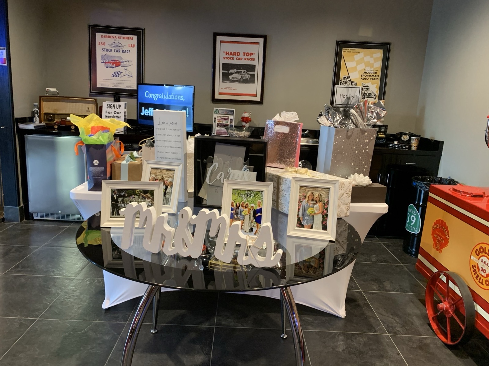 Wedding gift table and bridal suite at Highway 39 Event Center