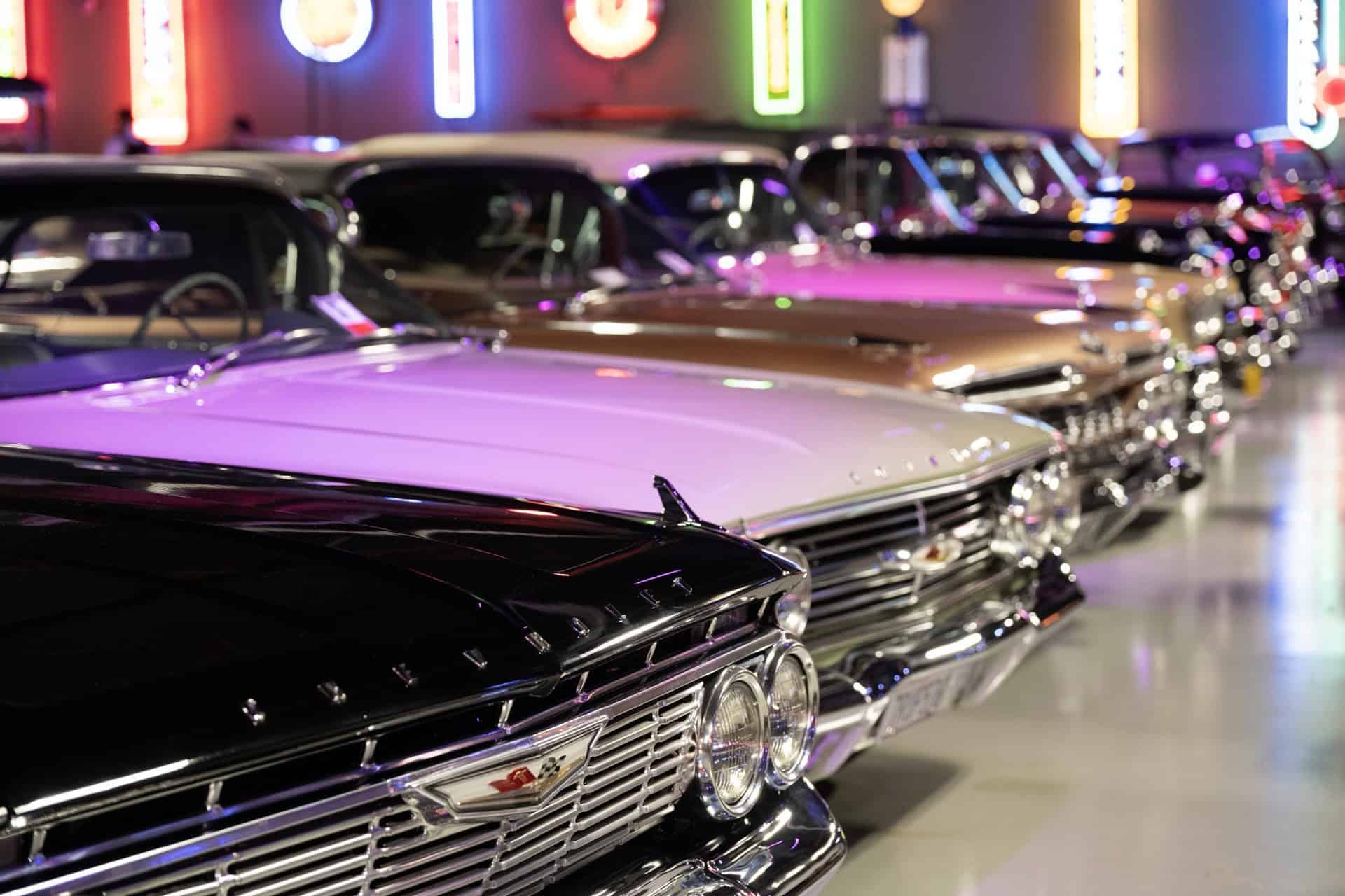 Vintage cars displayed at Highway 39 Event Center for a classic car show.