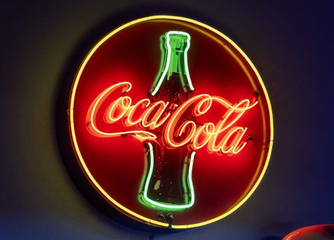 Cola sign with bottle at Highway 39 Event Center, perfect for vibrant event decor and branding.